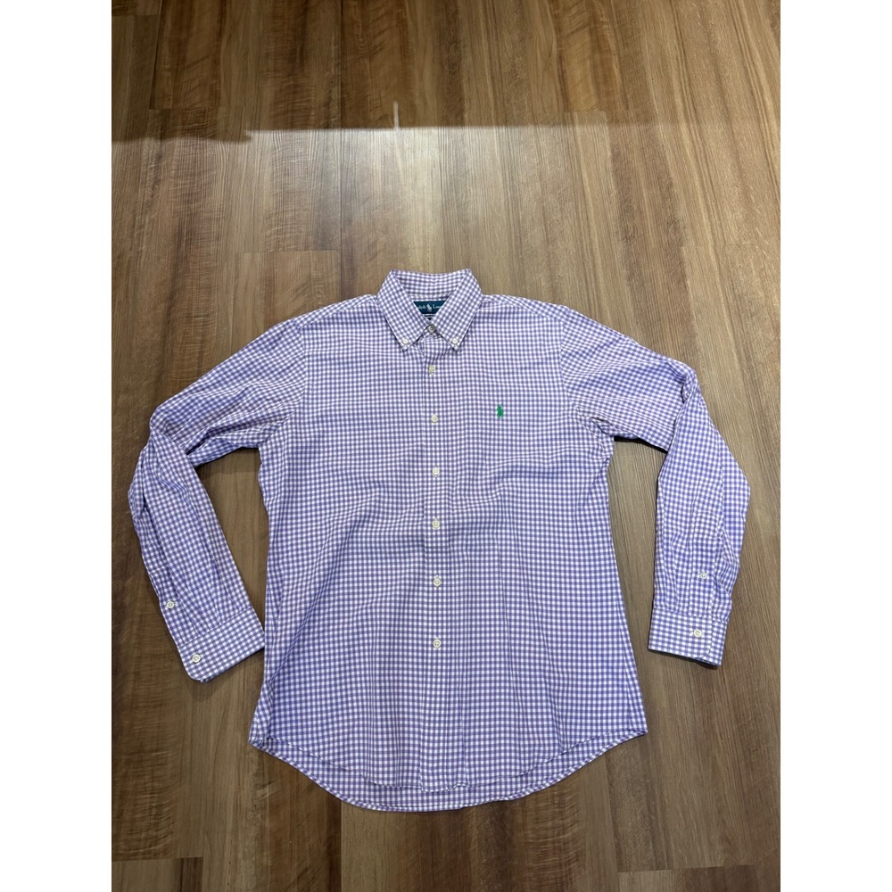 Ralph Lauren Button Down Shirt Mens M Purple Gingham Custom Fit Long Sleeve
